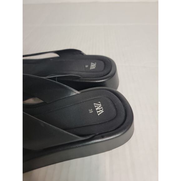 ZARA Black Platform Thong Sandal Leather Square Toe Padded EU 39 / US 8.5 - 9 - Picture 6 of 9